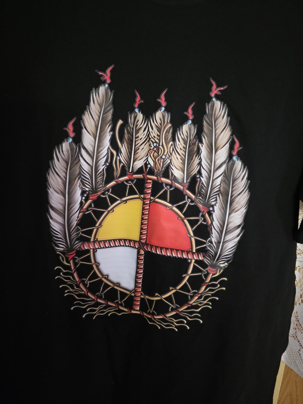 Dreamcatcher Graphic Tee with Feather Design - Black, Red, Yellow, White  Unisex
